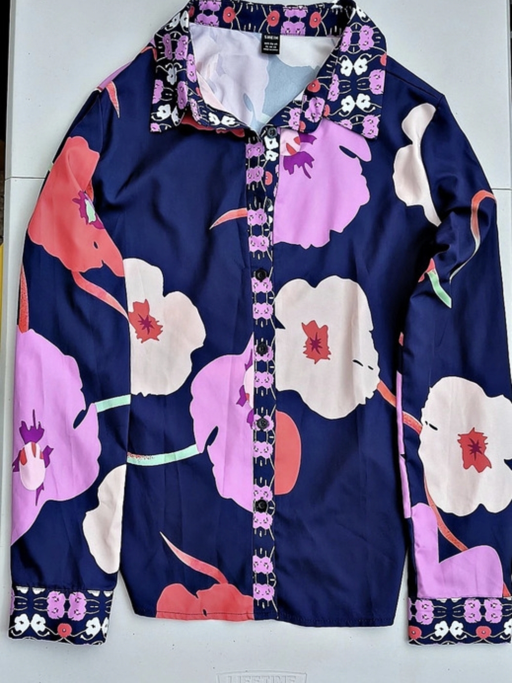SHEIN Floral Button Down Shirt in Blue & Pink Size XL Like New